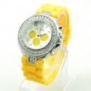 Żółty Silikonowy Zegarek Geneva z Kryształami