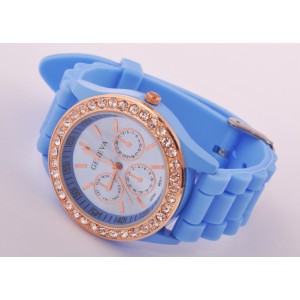 Błękitny Silikonowy Zegarek Geneva z Kryształami