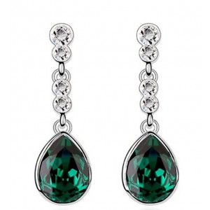 Wiszące 18k Kolczyki Swarovski Elements Water Drop Emerald
